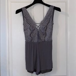 Gray lace romper